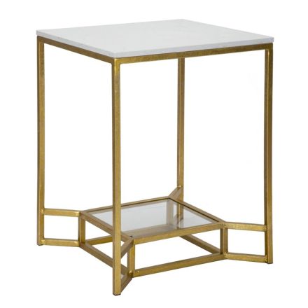 Gouden vierkante salontafel in ijzer, witte hars en glas - Tokyo Viadurini