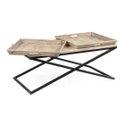 Salontafel in staal met dienblad in mangohoutdesign - Cesira Viadurini