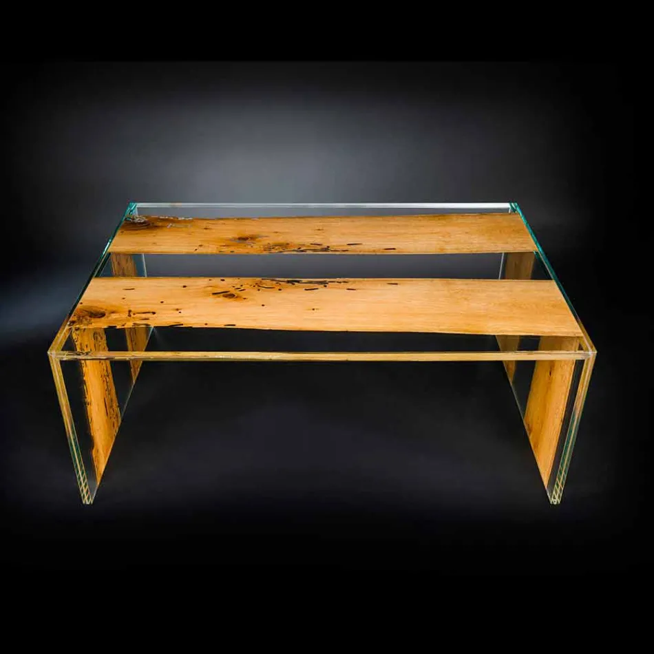 Coffee Table Venetian Briccola hout en glas koffie 120 cm Viadurini