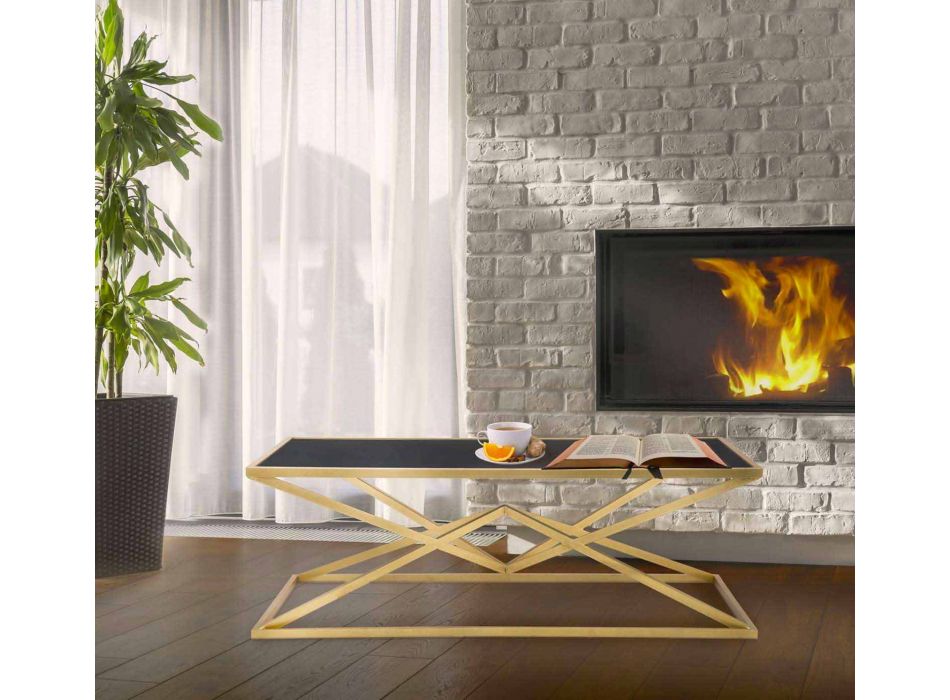 Moderne rechthoekige salontafel in ijzer en glas - Maggie Viadurini