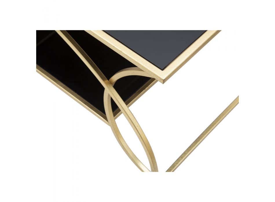 Rechthoekige ijzeren salontafel met zwart glazen blad - Symbol Viadurini