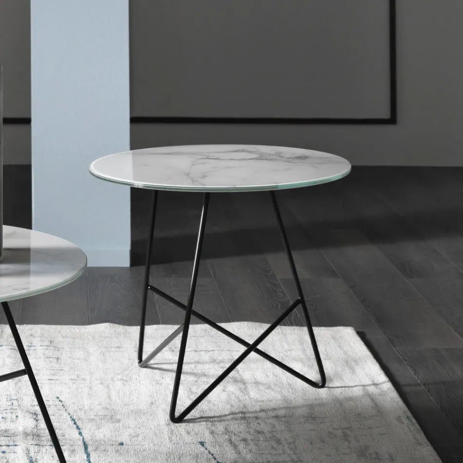 Ronde salontafel in luxe marmereffect metaal en glas - Magali Viadurini