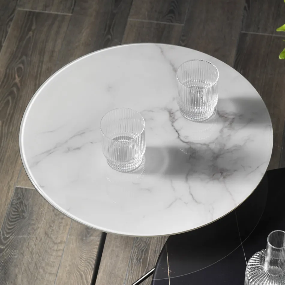 Ronde salontafel in luxe marmereffect metaal en glas - Magali Viadurini