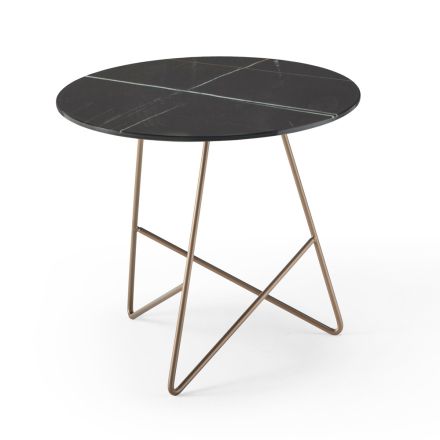 Ronde salontafel in luxe marmereffect metaal en glas - Magali Viadurini