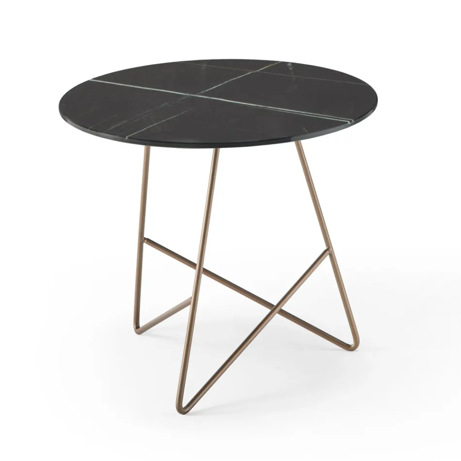 Ronde salontafel in luxe marmereffect metaal en glas - Magali Viadurini