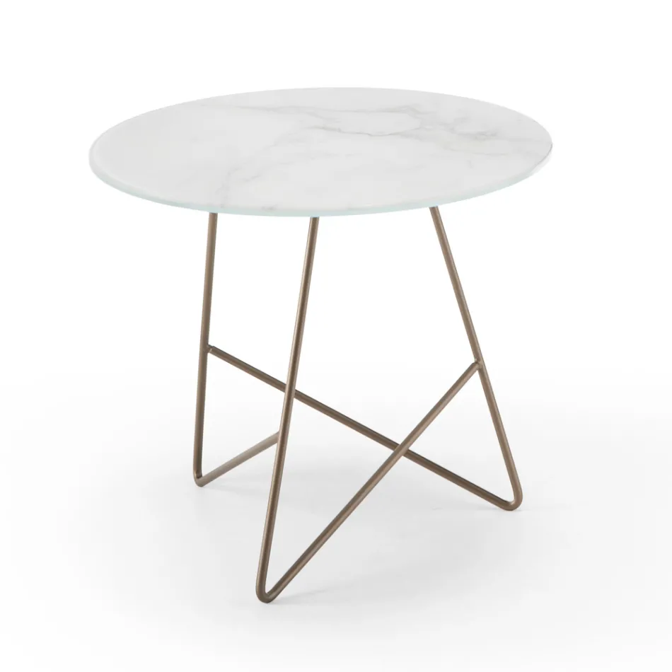 Ronde salontafel in luxe marmereffect metaal en glas - Magali Viadurini
