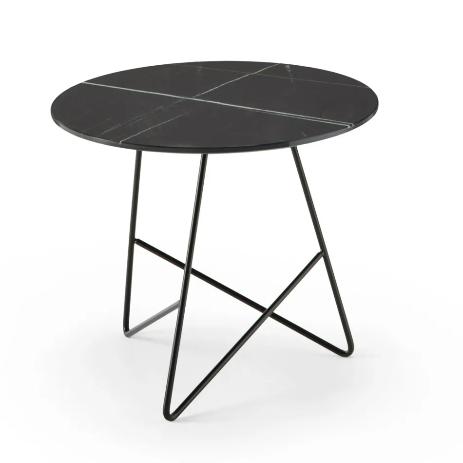 Ronde salontafel in luxe marmereffect metaal en glas - Magali Viadurini