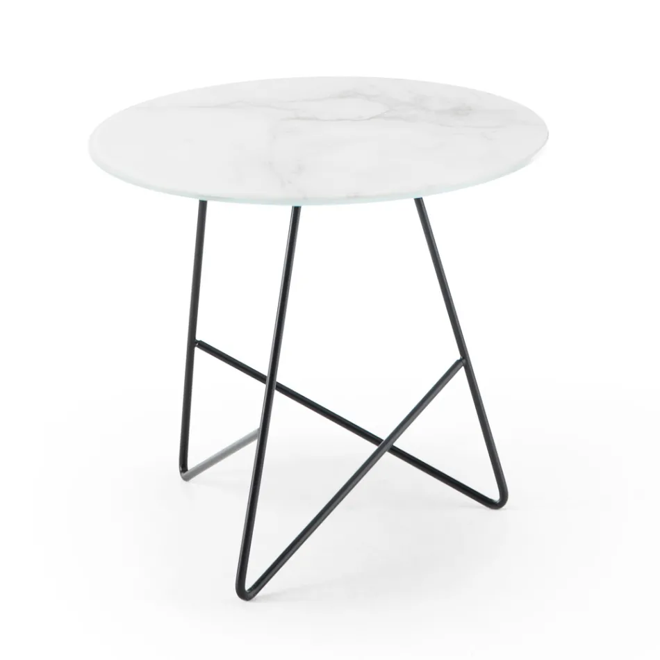 Ronde salontafel in luxe marmereffect metaal en glas - Magali Viadurini