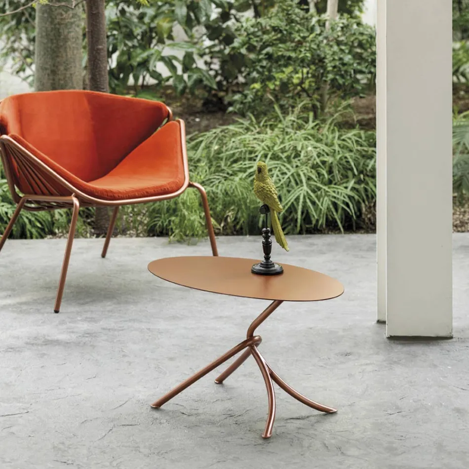 Fijne buitensalontafel van geverfd metaal, gemaakt in Italië - Lübeck Viadurini