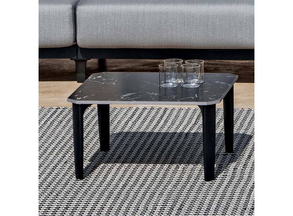 Vierkante salontafel voor buiten in aluminium en steengoed van hoge kwaliteit - Filomena Viadurini