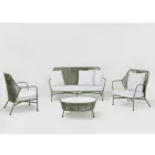 Tuinsalontafel in aluminium en geweven touw en glas - Asteria Viadurini