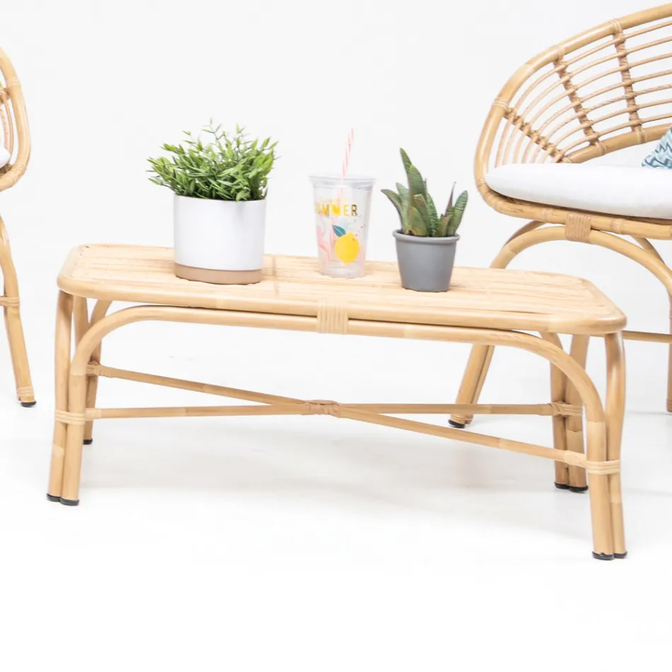 Tuinsalontafel van aluminium en polyrotan geweven - Ellide Viadurini