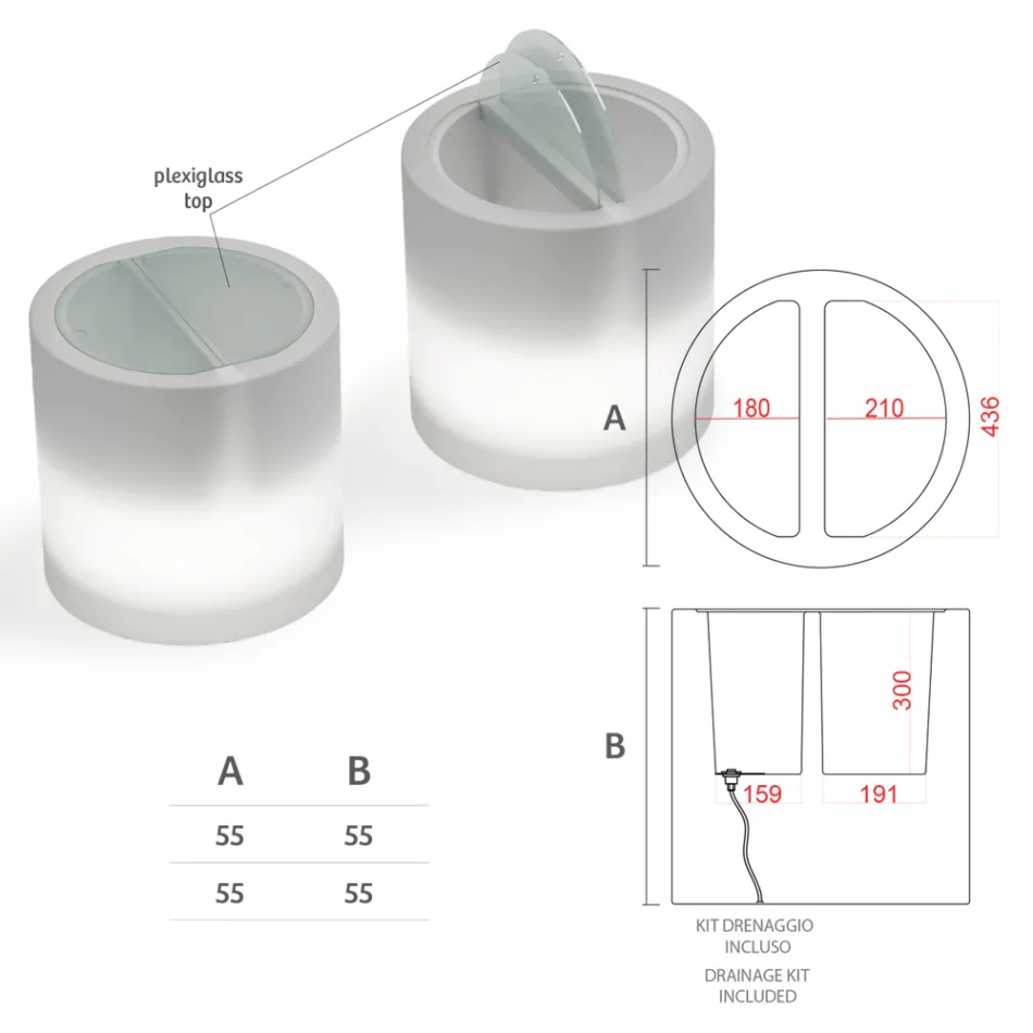 Heldere tuinsalontafel in wit polyethyleen gemaakt in Italië - Trek Viadurini