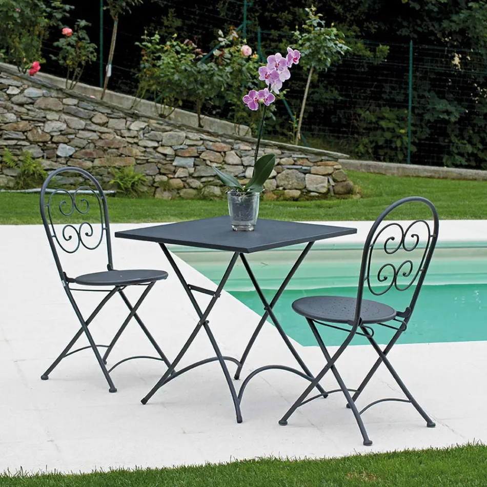 Opvouwbare vierkante tuinsalontafel in antracietgrijs ijzer - Zoubiba Viadurini