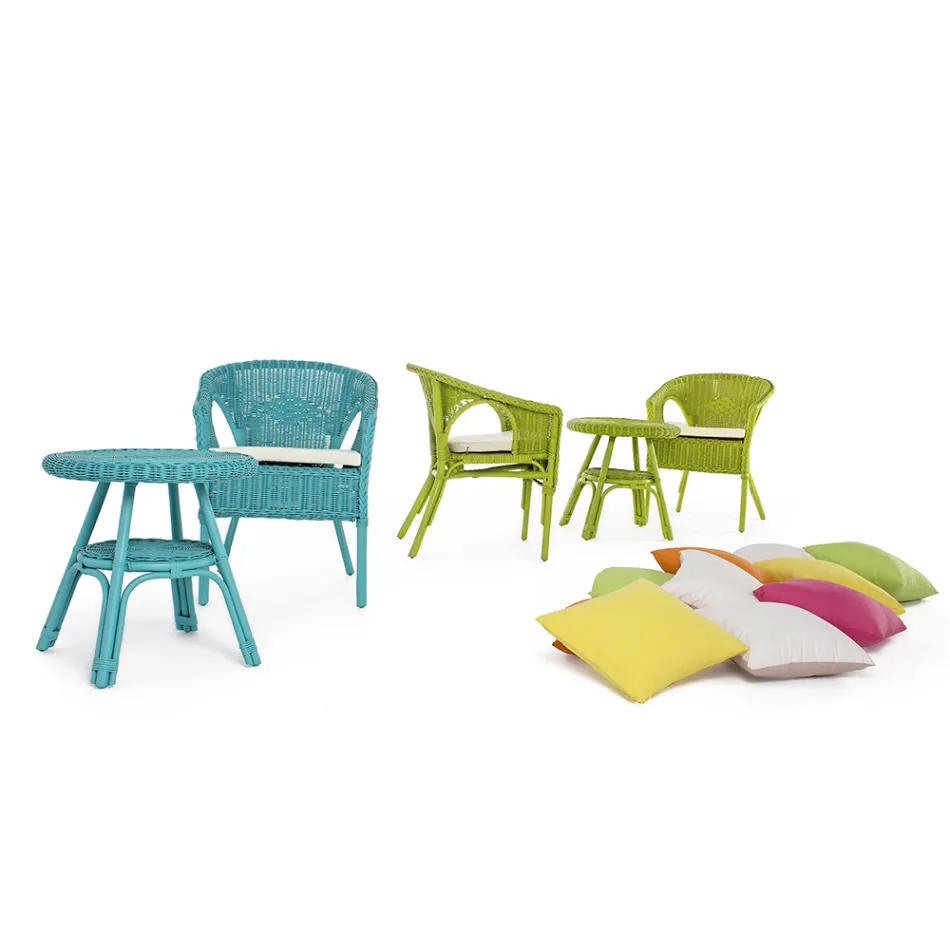 Ronde tuinsalontafel in design rotan, diameter 52 cm - Favolizia Viadurini