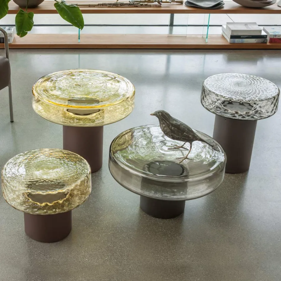 Salontafel met glazen blad en metalen onderstel Made in Italy - Batulla Viadurini