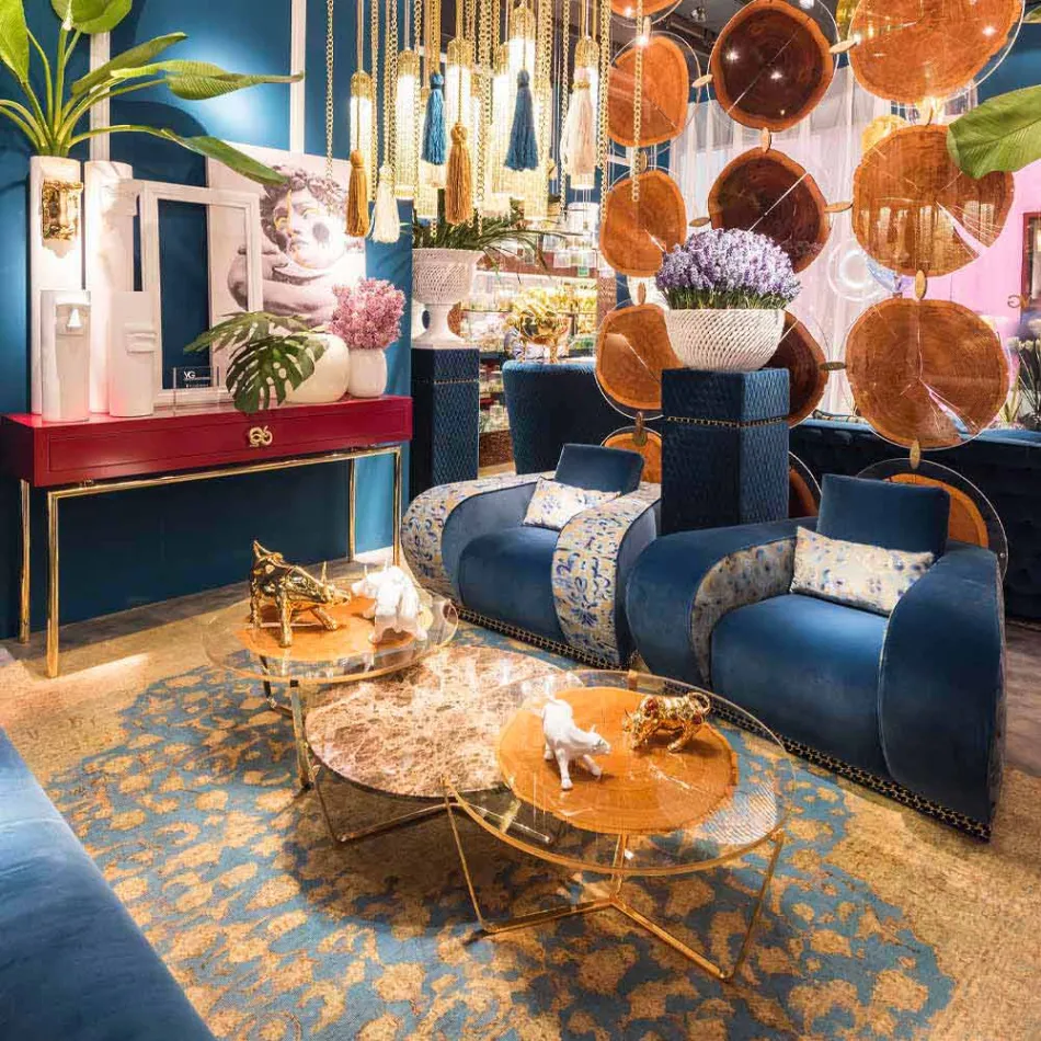 Salontafel met rond glas en houten blad Made in Italy - Baviera Viadurini