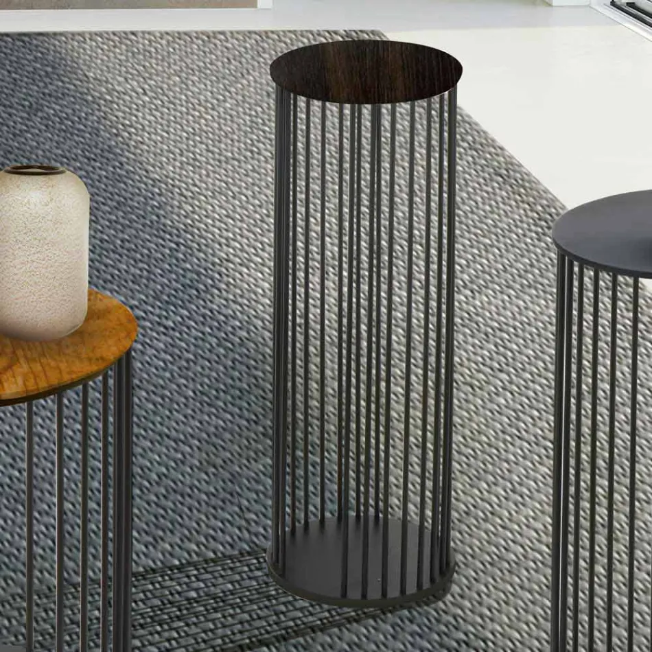 Salontafel met rond houten blad Made in Italy - Montebianco Viadurini