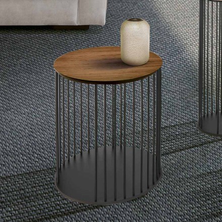 Salontafel met rond houten blad Made in Italy - Montebianco Viadurini