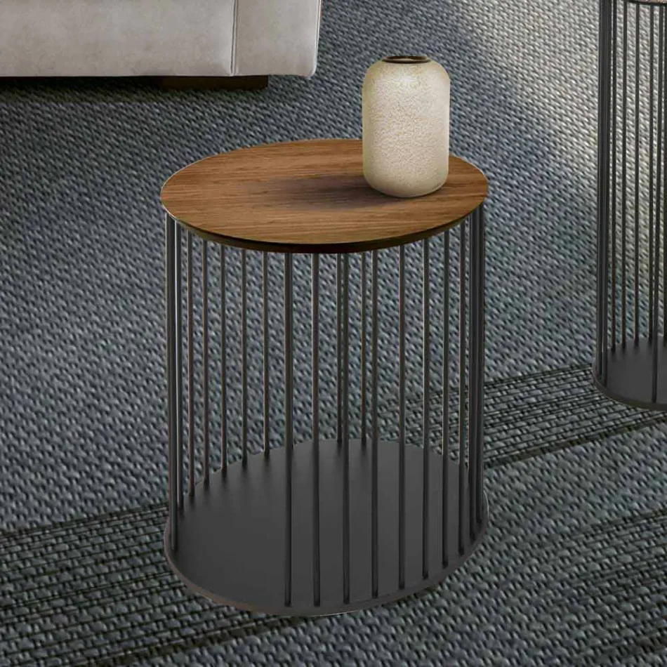 Salontafel met rond houten blad Made in Italy - Montebianco Viadurini