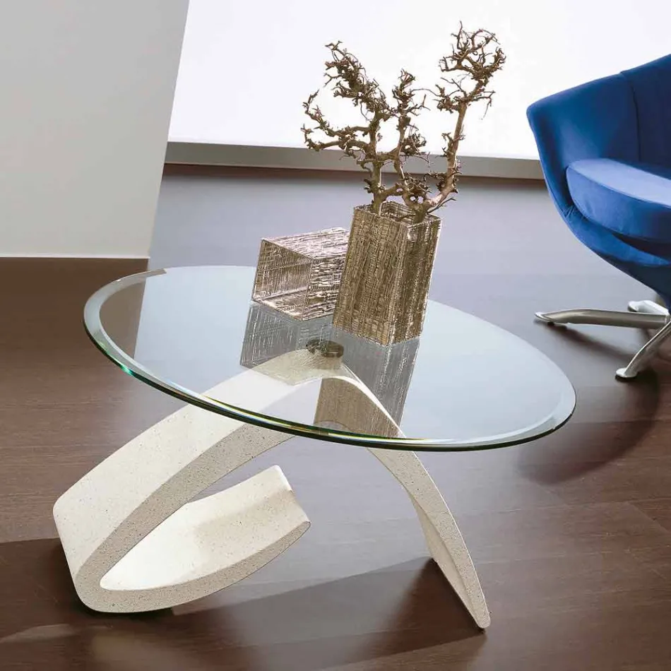 Salontafel met rond blad van glas Made in Italy, kostbaar - Brachetto Viadurini