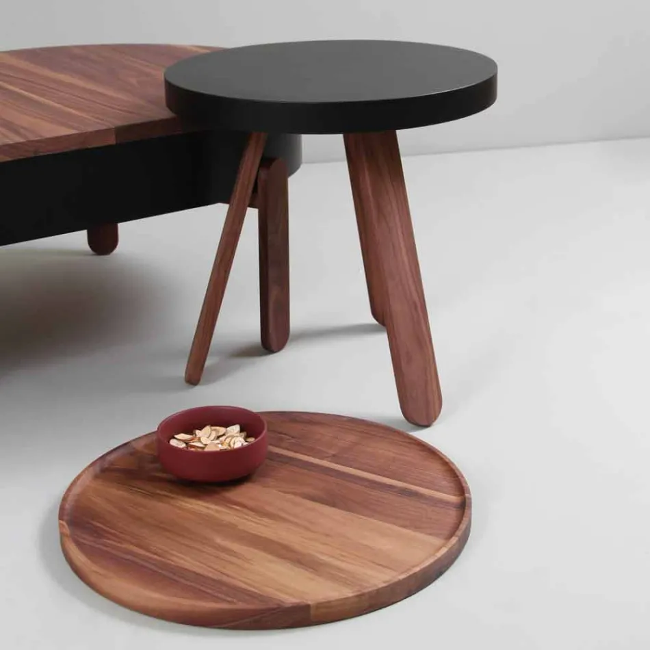 Design salontafel met rond blad en massief houten poten - Salerno Viadurini