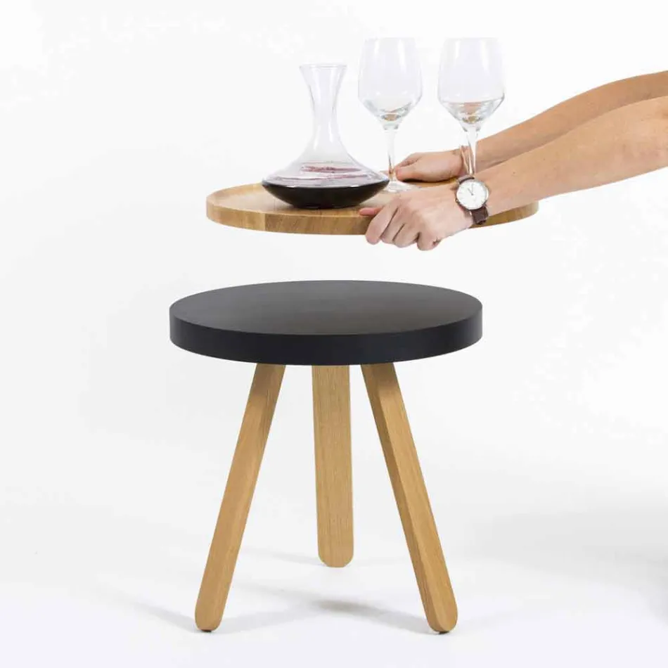 Design salontafel met rond blad en massief houten poten - Salerno Viadurini