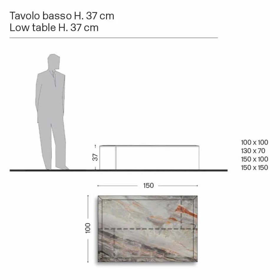 Design salontafel in marmer met glazen voet gemaakt in Italië - Molino Viadurini