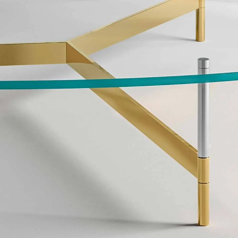 Design salontafel van glas met metalen onderstel Made in Italy - Cinci Viadurini