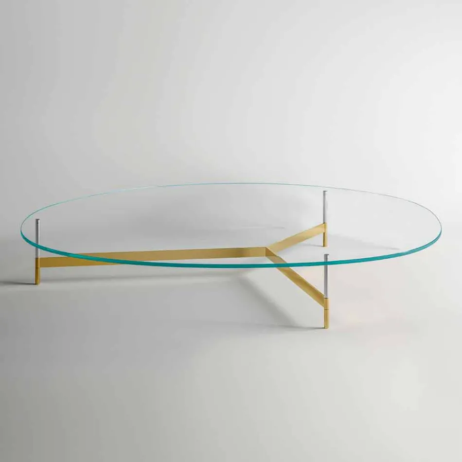 Design salontafel van glas met metalen onderstel Made in Italy - Cinci Viadurini