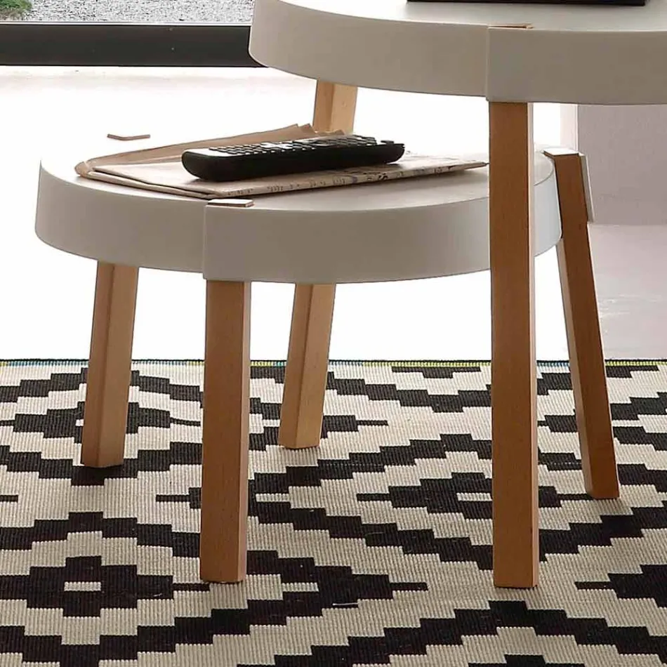 Salontafel in beuken stoelen met witte polypropyleen Pineto Viadurini