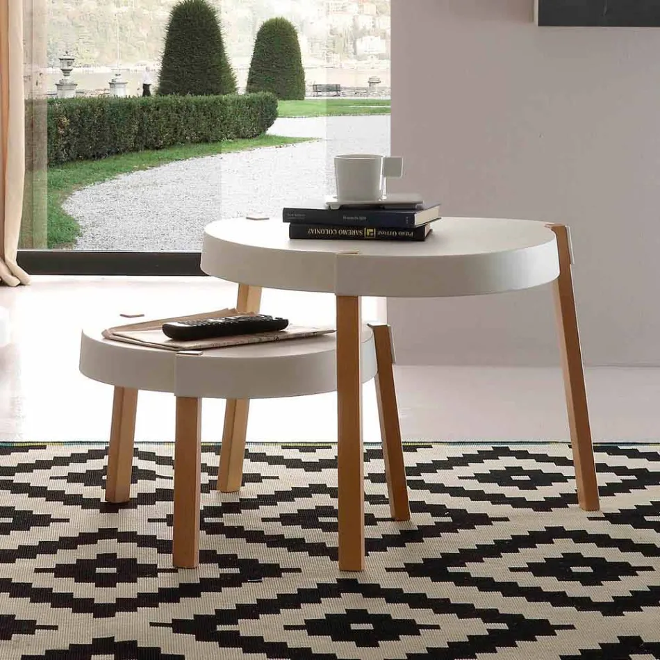 Salontafel in beuken stoelen met witte polypropyleen Pineto Viadurini