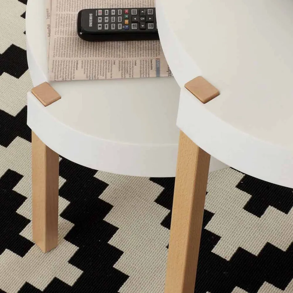 Salontafel in beuken stoelen met witte polypropyleen Pineto Viadurini