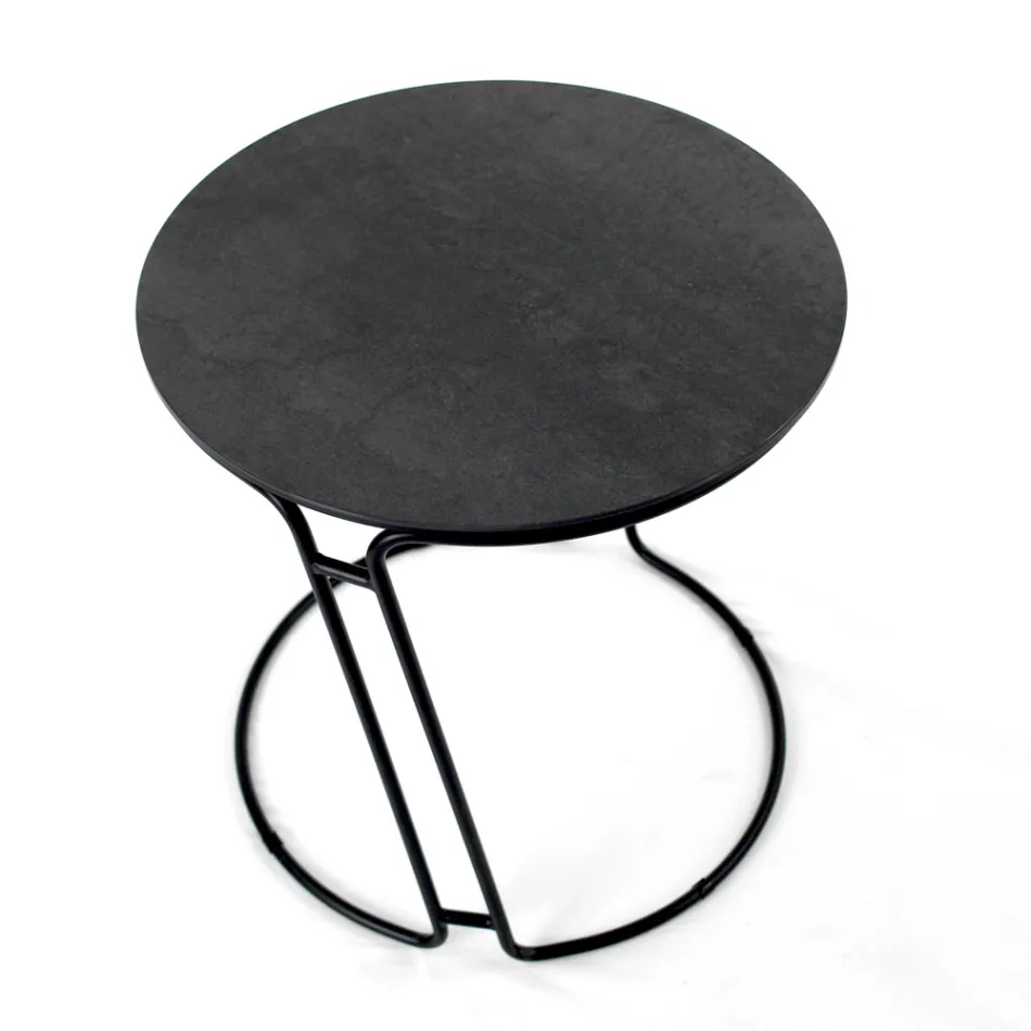 Salontafel in Porselein Grès en ronde voet Gemaakt in Italië - Tullia Viadurini