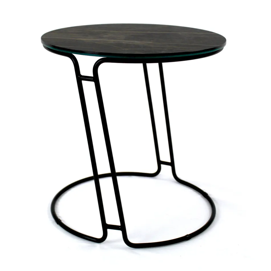 Salontafel in Porselein Grès en ronde voet Gemaakt in Italië - Tullia Viadurini