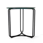 Salontafel in rond steengoed en onderstel met 3 halve manen Made in Italy - Arepa Viadurini