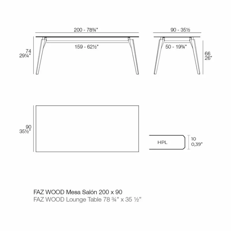 Salontafel in wit of zwart laminaat in 2 maten - Faz Wood van Vondom Viadurini