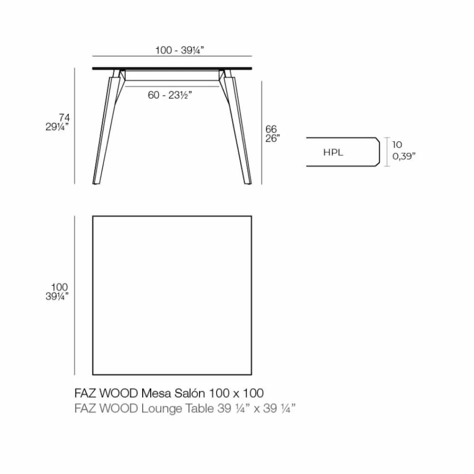 Salontafel in hout en Hpl verschillende kleuren 2 maten - Faz Wood van Vondom Viadurini