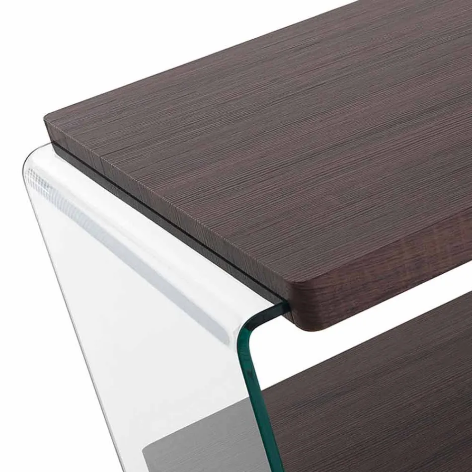 Salontafel in Mdf van walnoot en transparant glas in 2 maten - Mindie Viadurini