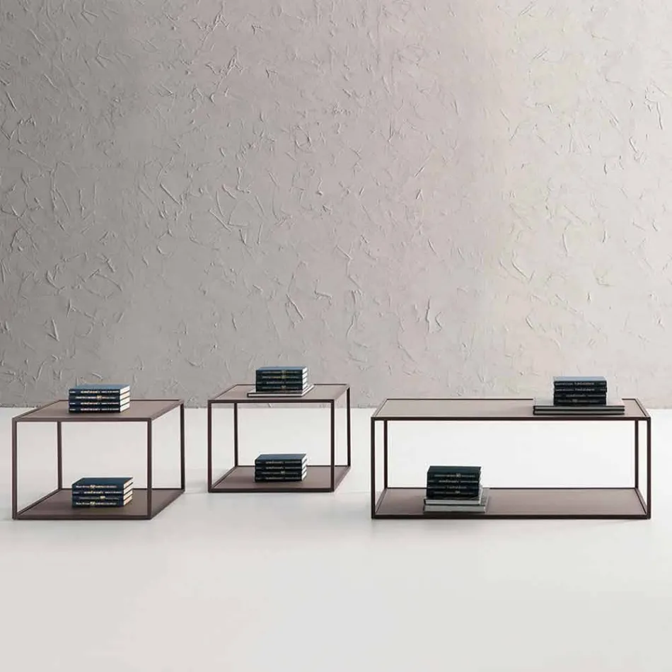 Metalen salontafel met kristallen bladen Made in Italy - Fermio Viadurini