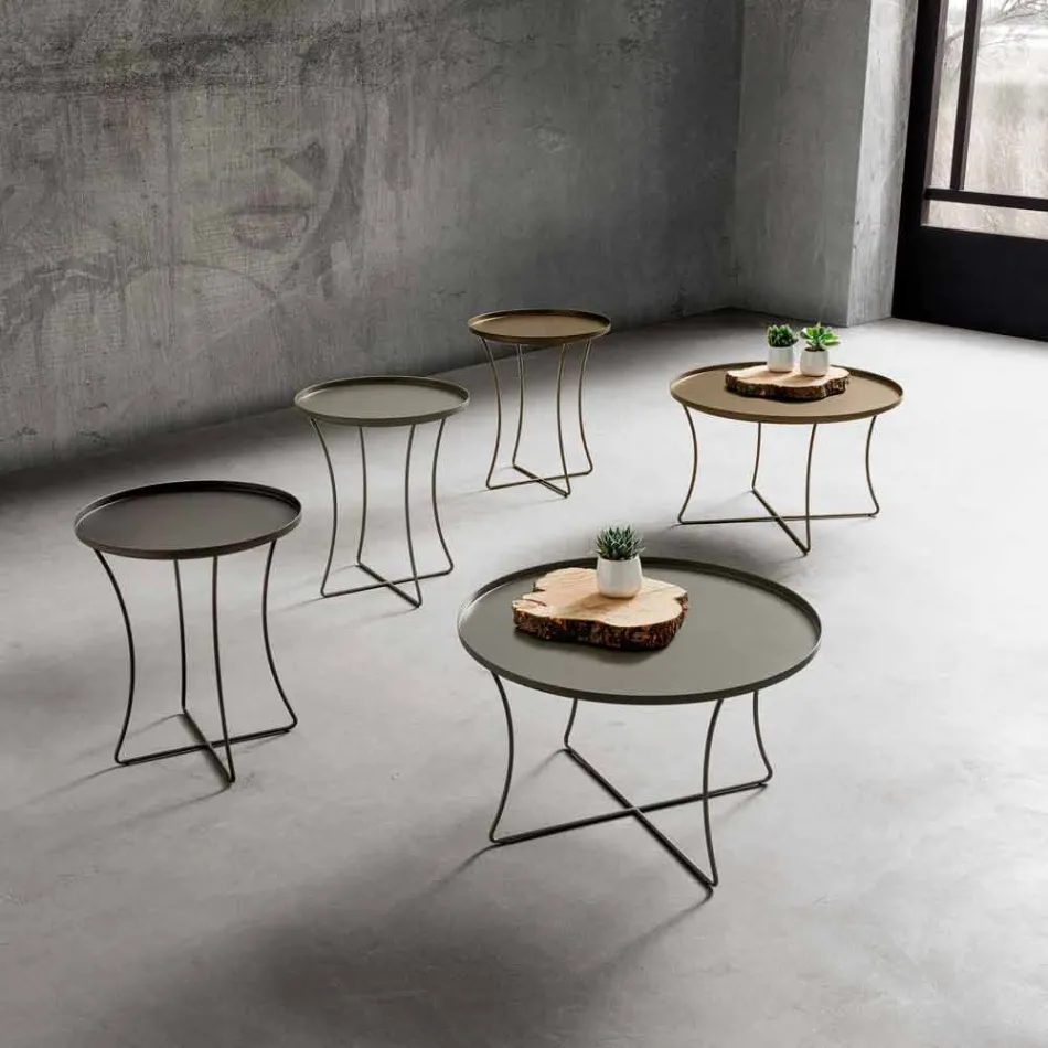 Metalen salontafel met opvangbak gemaakt in Italië - Numbo Viadurini