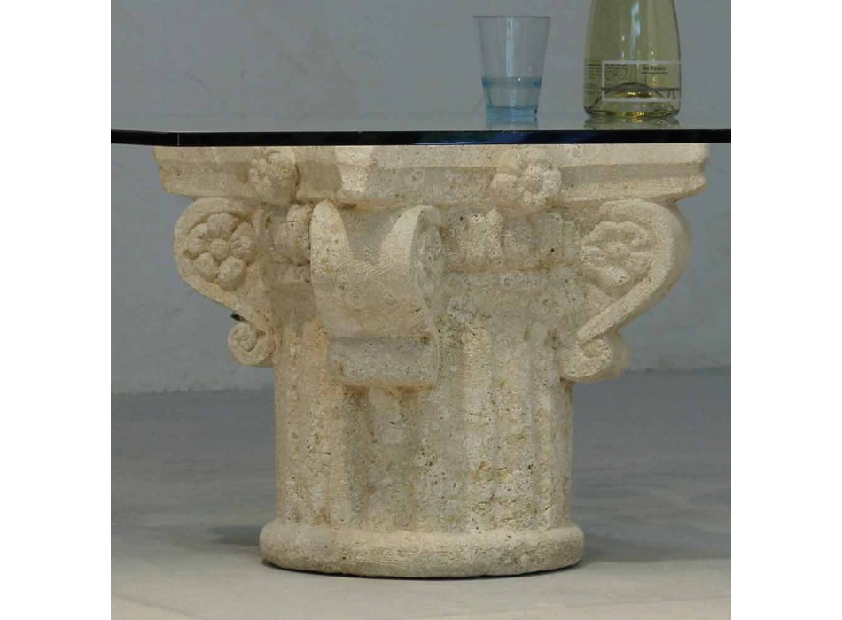 Stenen en glazen salontafel met een klassiek Balos-design Viadurini