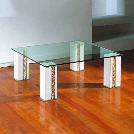 Stenen en glazen salontafel, Milos modern design Viadurini