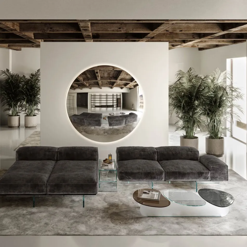 Glazen salontafel met 3 gekleurde bladen - Dapy Viadurini