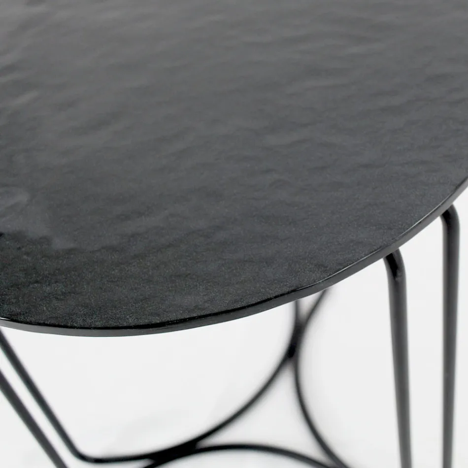 Glazen salontafel en onderstel met 3 halve manen Made in Italy - Arepa Viadurini