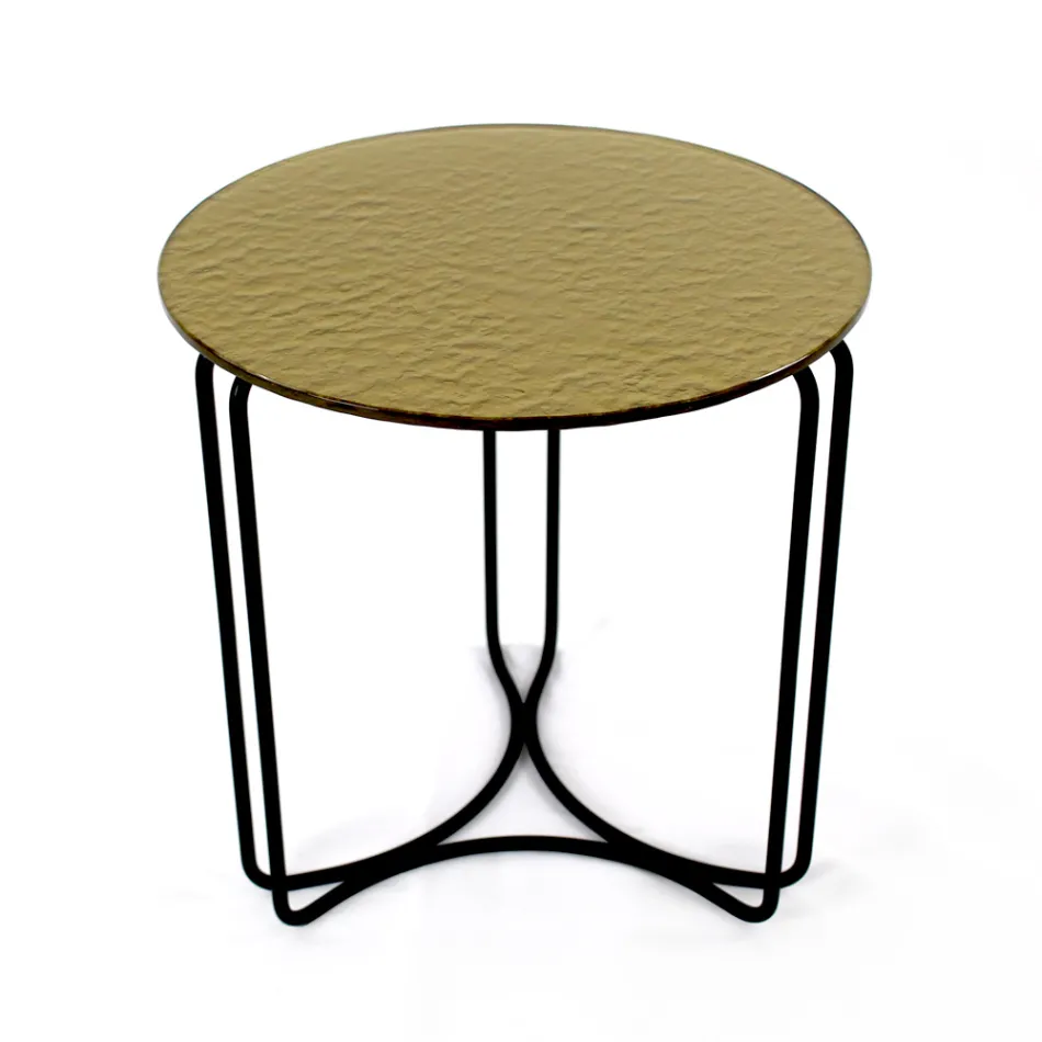 Glazen salontafel en onderstel met 3 halve manen Made in Italy - Arepa Viadurini