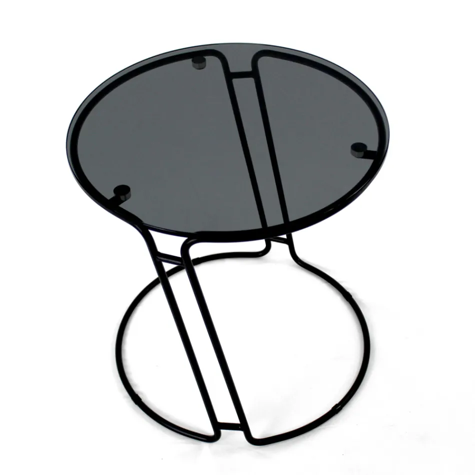 Glazen salontafel en rond onderstel Made in Italy - Tullia Viadurini