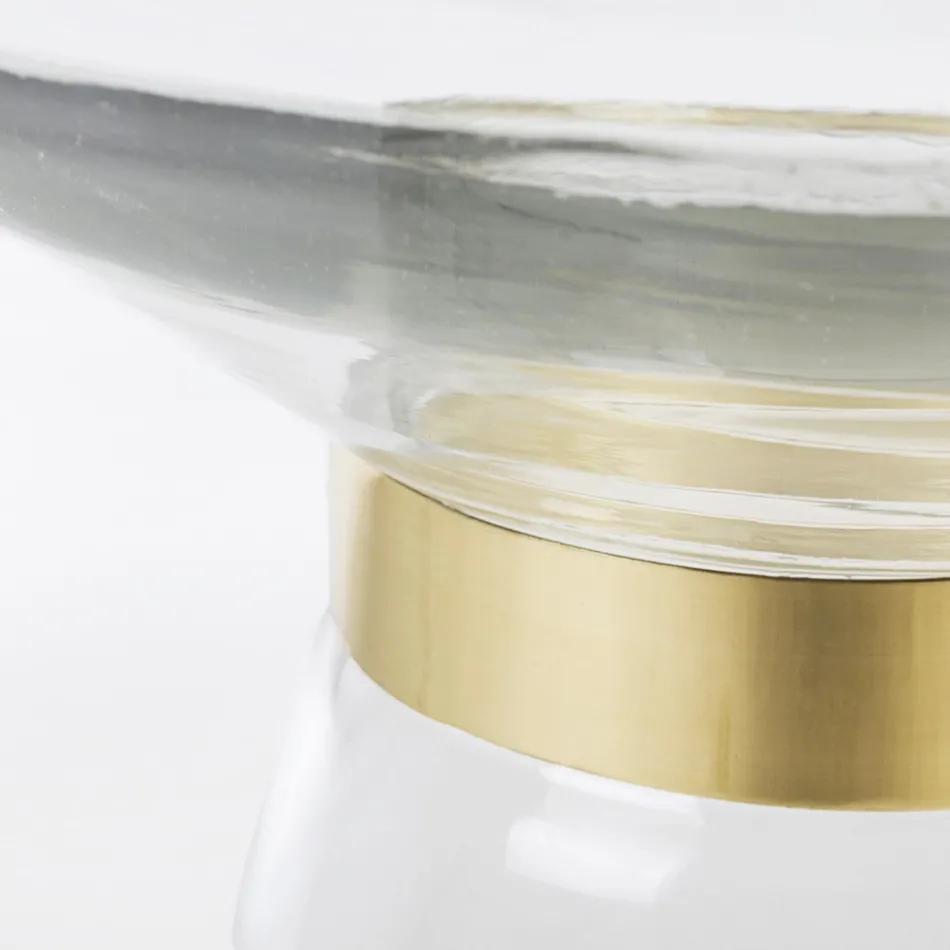 Salontafel in glas en decor in vermessingd staal - Gabrio Viadurini