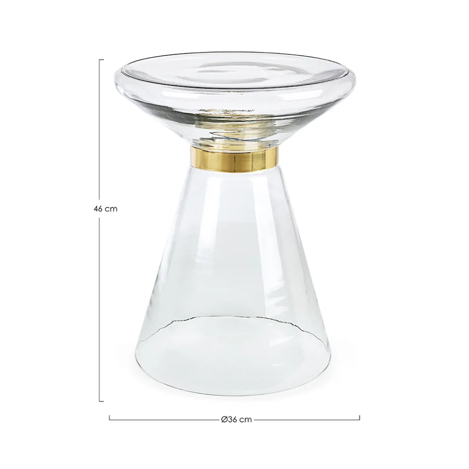 Salontafel in glas en decor in vermessingd staal - Gabrio Viadurini