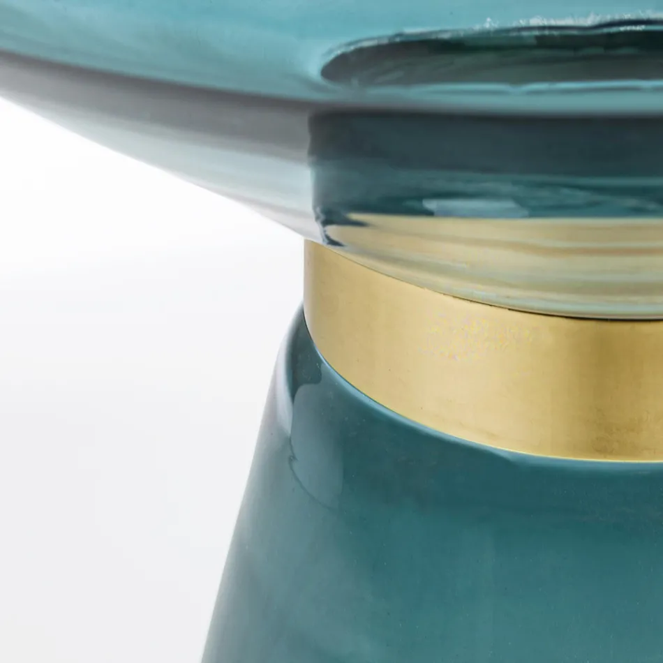 Salontafel in glas en decor in vermessingd staal - Gabrio Viadurini